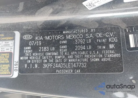 2020 Kia Forte Lxs from USA, damaged, VIN 3KPF24AD5LE147732